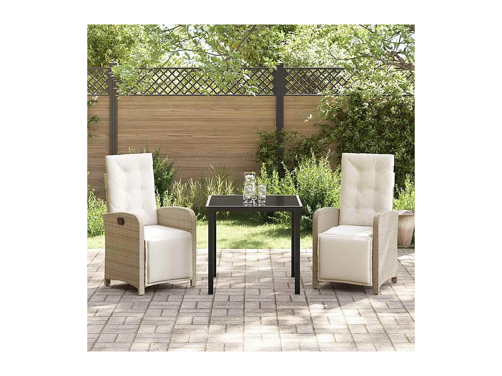 Set da pranzo da giardino composto da 3 pezzi con cuscini in rattan beige