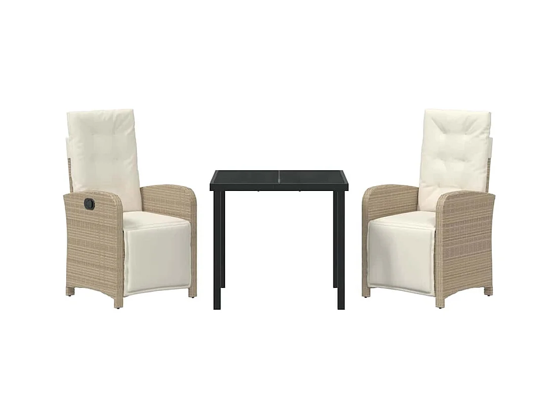 Set da pranzo da giardino composto da 3 pezzi con cuscini in rattan beige