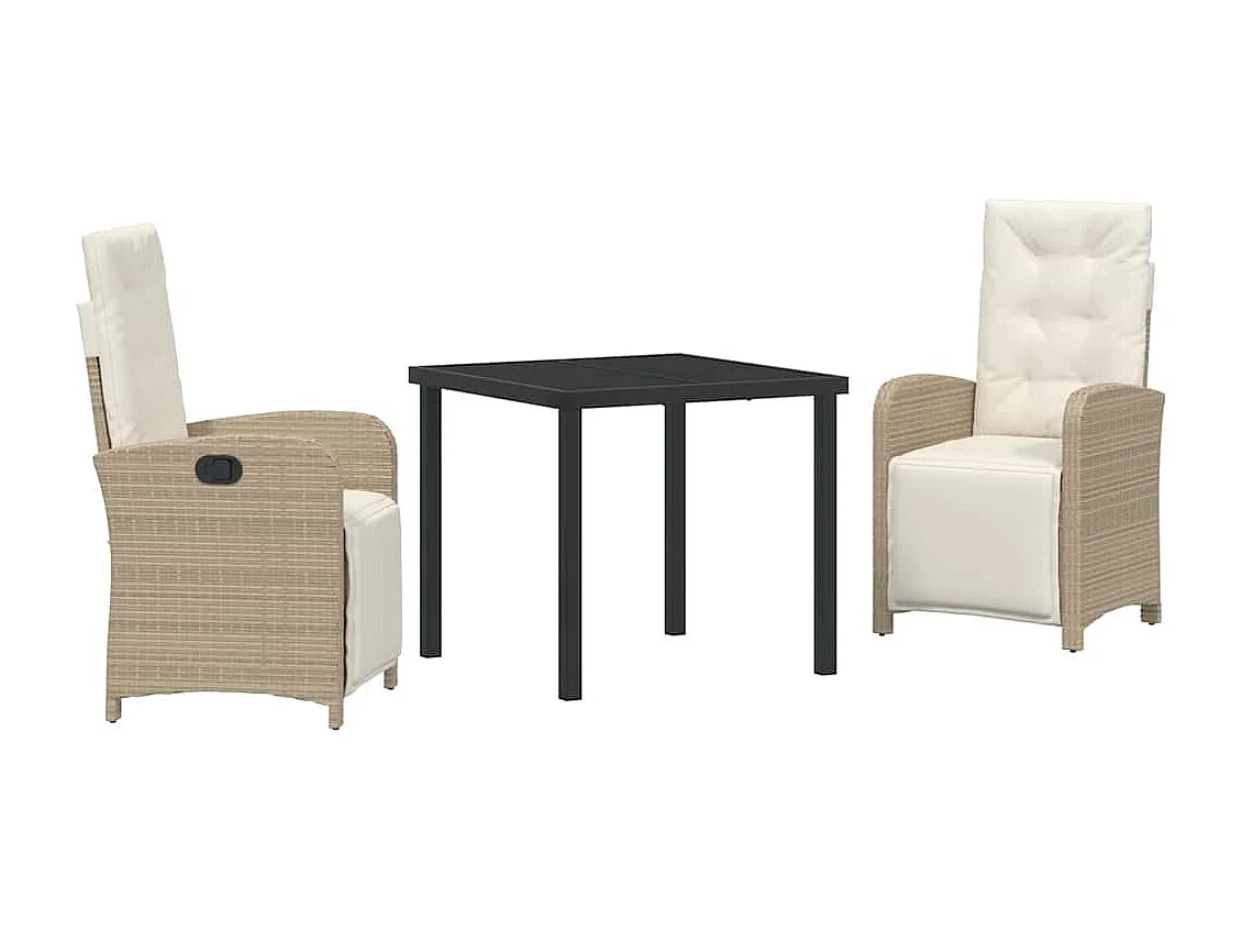 Set de 3 pièces de salle à manger de jardin avec coussins beige en rotin