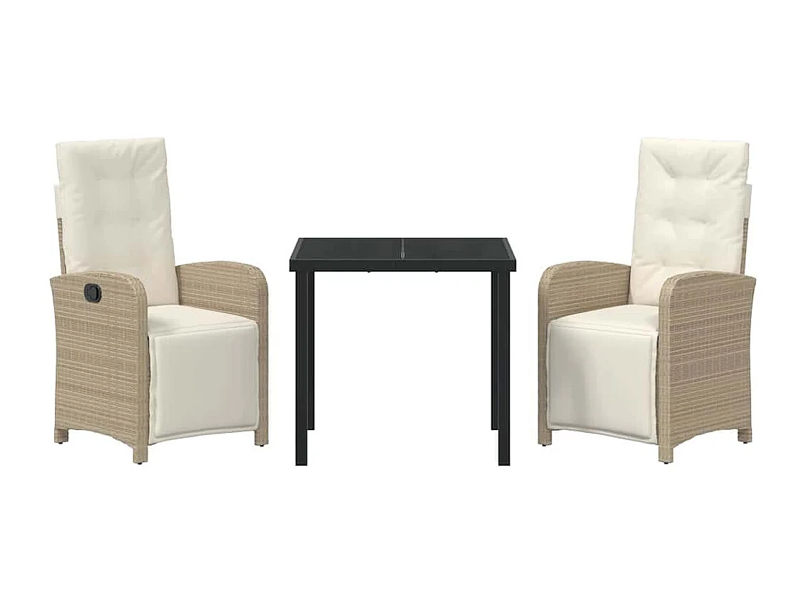 Set de 3 pièces de salle à manger de jardin avec coussins beige en rotin