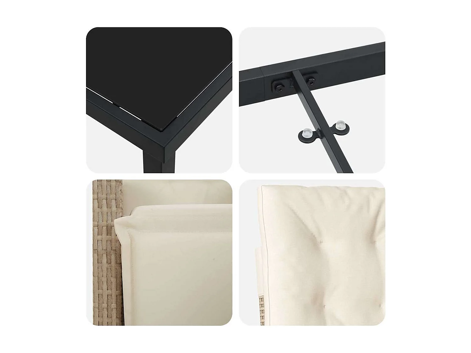 Set de 3 pièces de salle à manger de jardin avec coussins beige en rotin