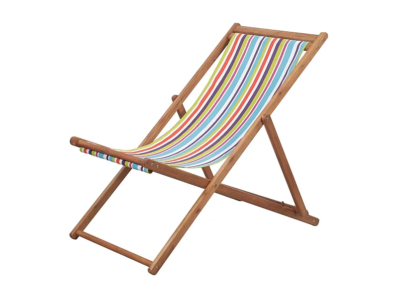 Silla de playa plegable de tela y estructura de madera multicolor