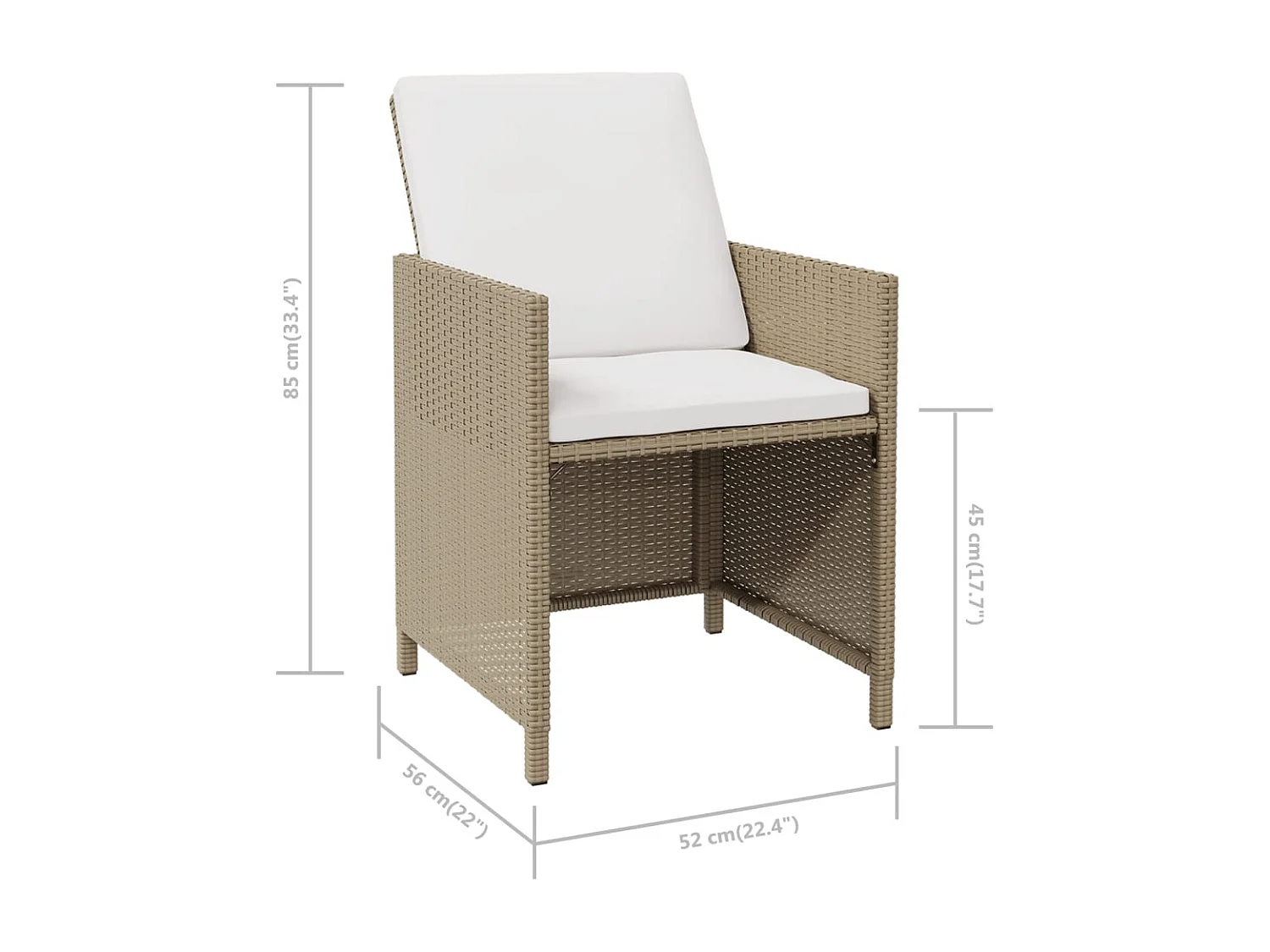 Tuinstoelen en kussens set van 4 beige rotan