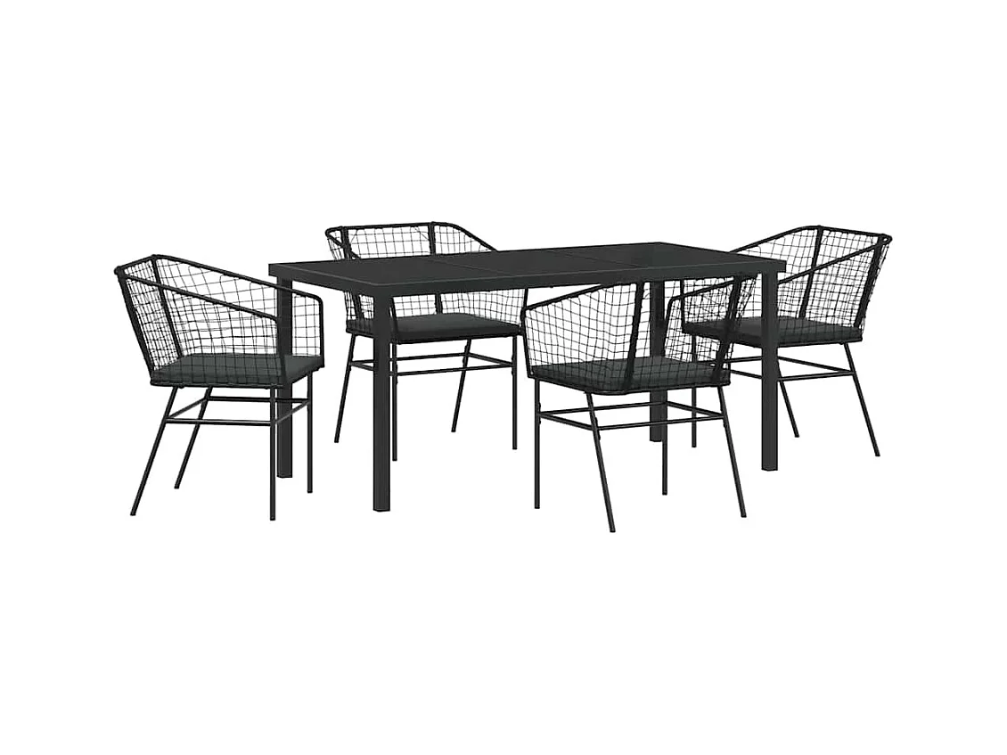 Ensemble de salle à manger de jardin 5 pièces avec coussins en poly rotin noir