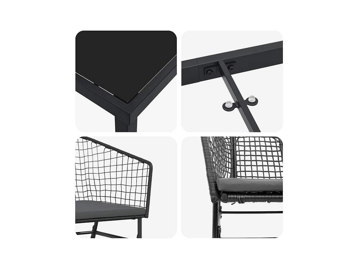 Ensemble de salle à manger de jardin 5 pièces avec coussins en poly rotin noir