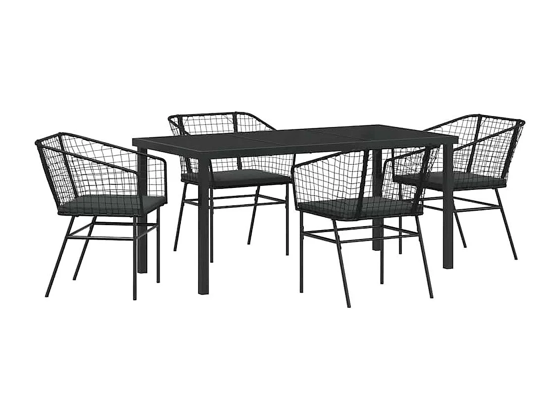 Ensemble de salle à manger de jardin 5 pièces avec coussins en poly rotin noir