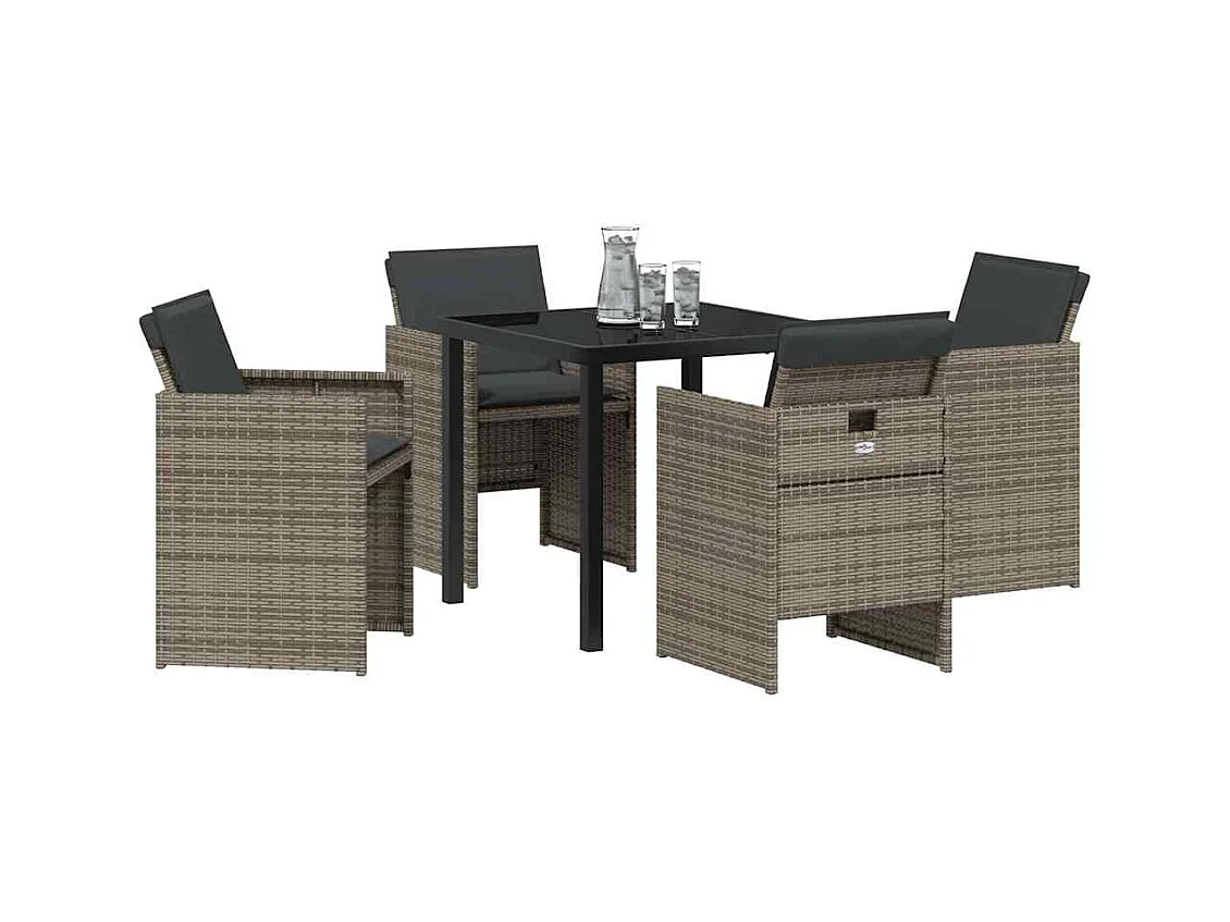 5-delige tuinset met grijze polyrotan kussens