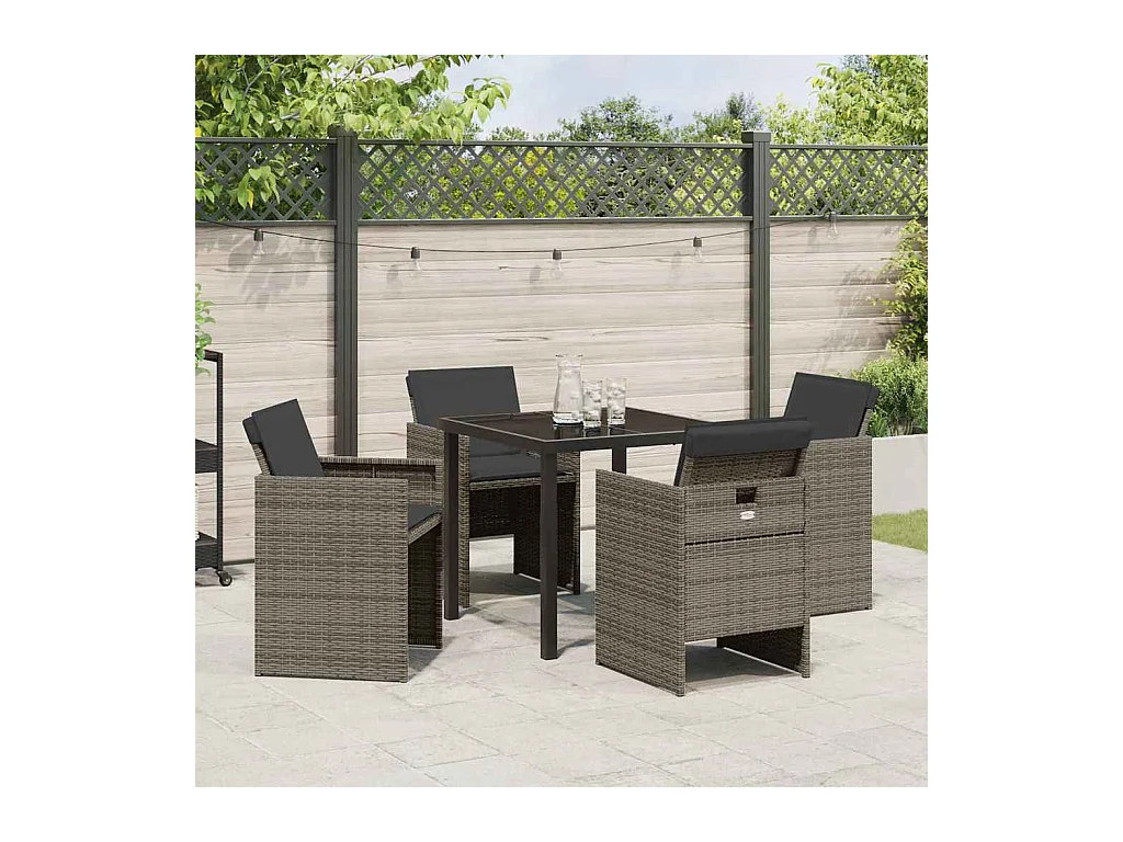 5-delige tuinset met grijze polyrotan kussens