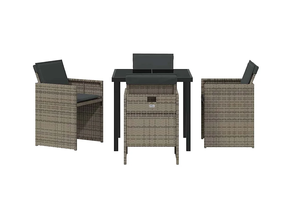 5-delige tuinset met grijze polyrotan kussens