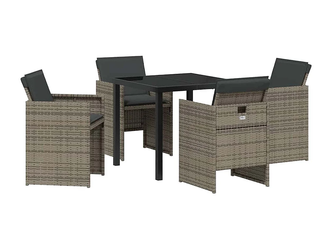 Ensemble de salle à manger de jardin 5 pièces avec coussins gris en poly rattan