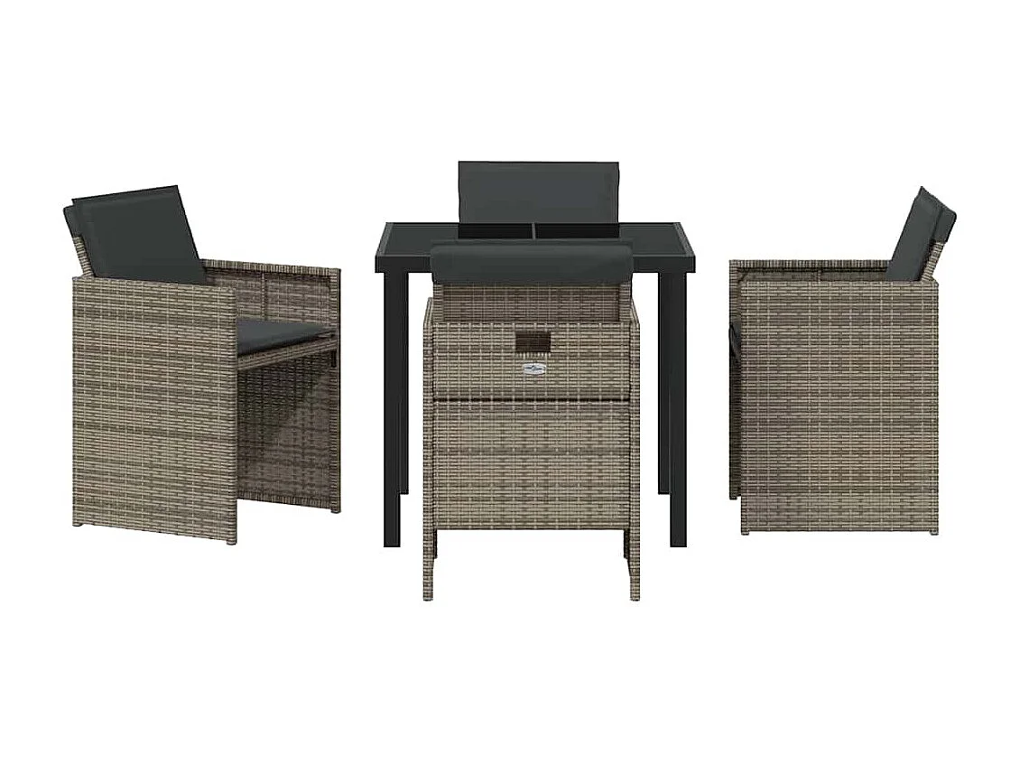 Ensemble de salle à manger de jardin 5 pièces avec coussins gris en poly rattan