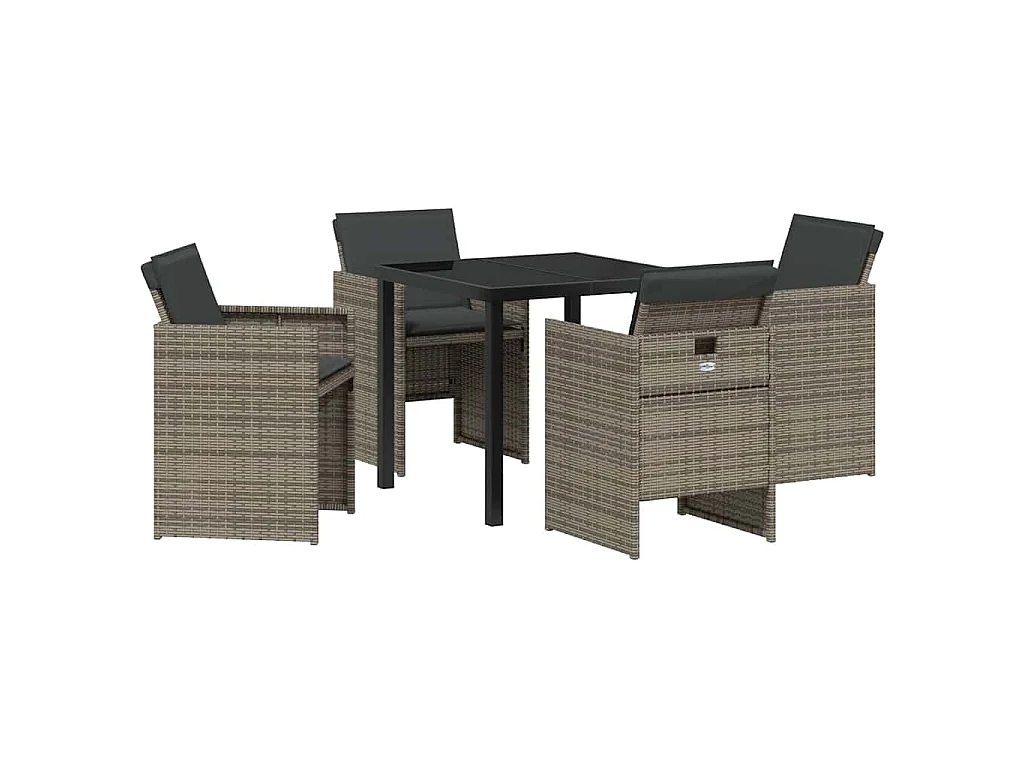 Ensemble de salle à manger de jardin 5 pièces avec coussins gris en poly rattan