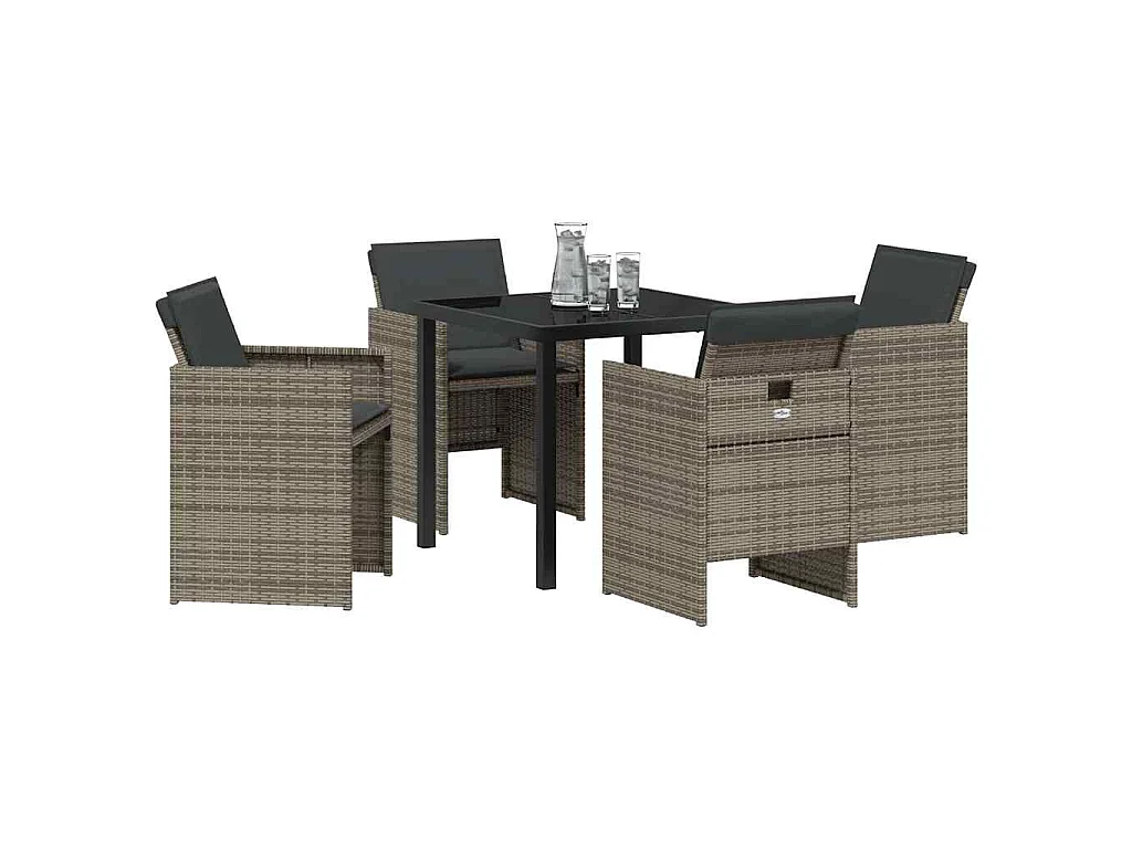Ensemble de salle à manger de jardin 5 pièces avec coussins gris en poly rattan
