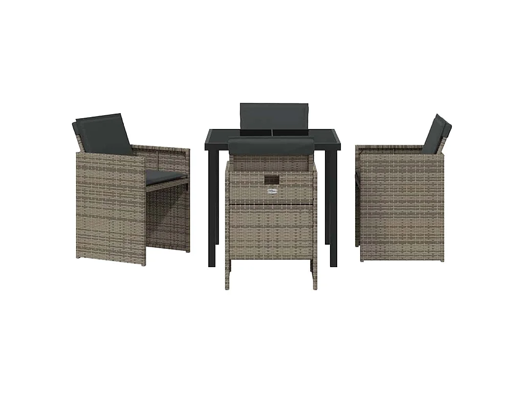 Ensemble de salle à manger de jardin 5 pièces avec coussins gris en poly rattan