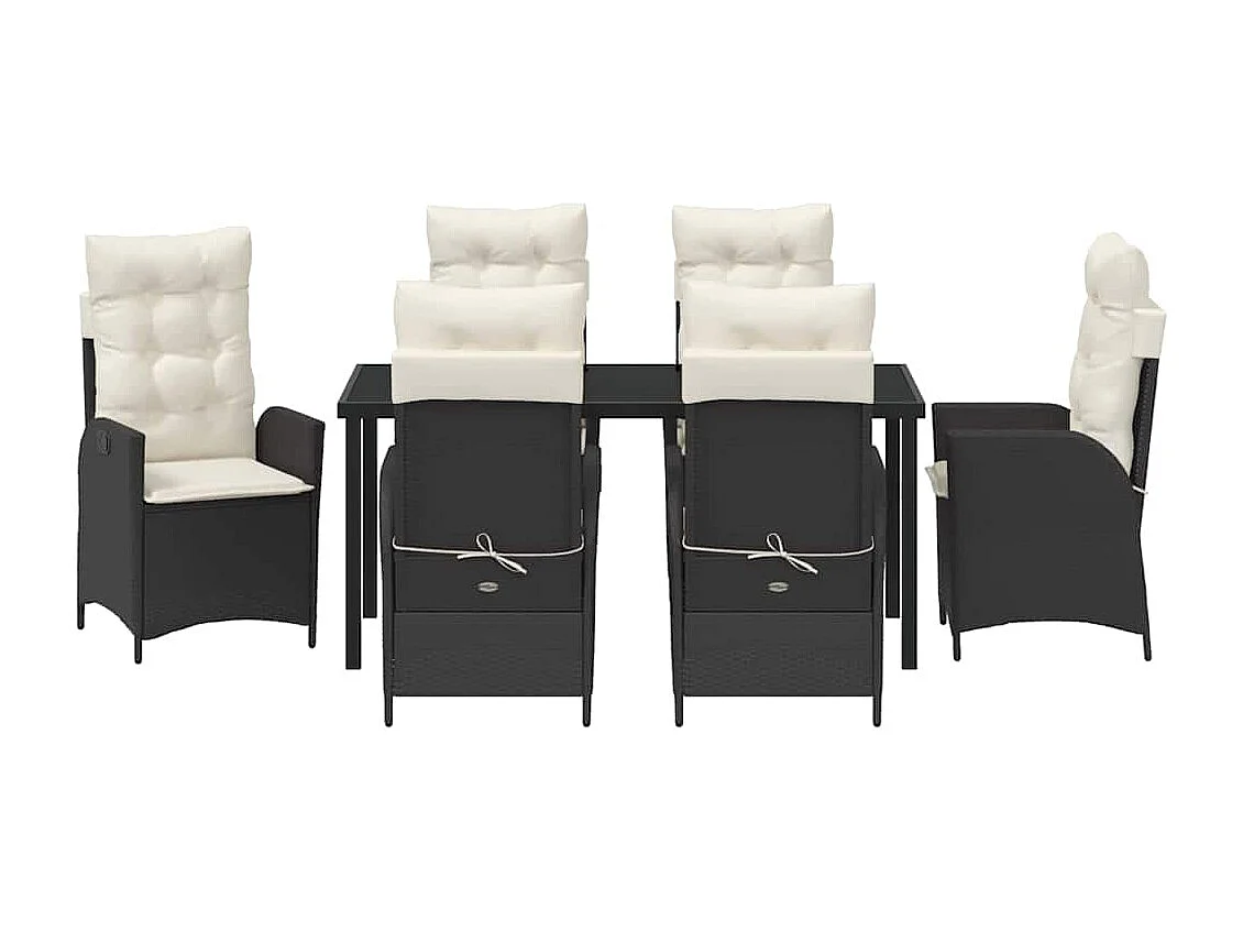 Set de jardin 7 pièces avec coussins Noir Poly Rattan