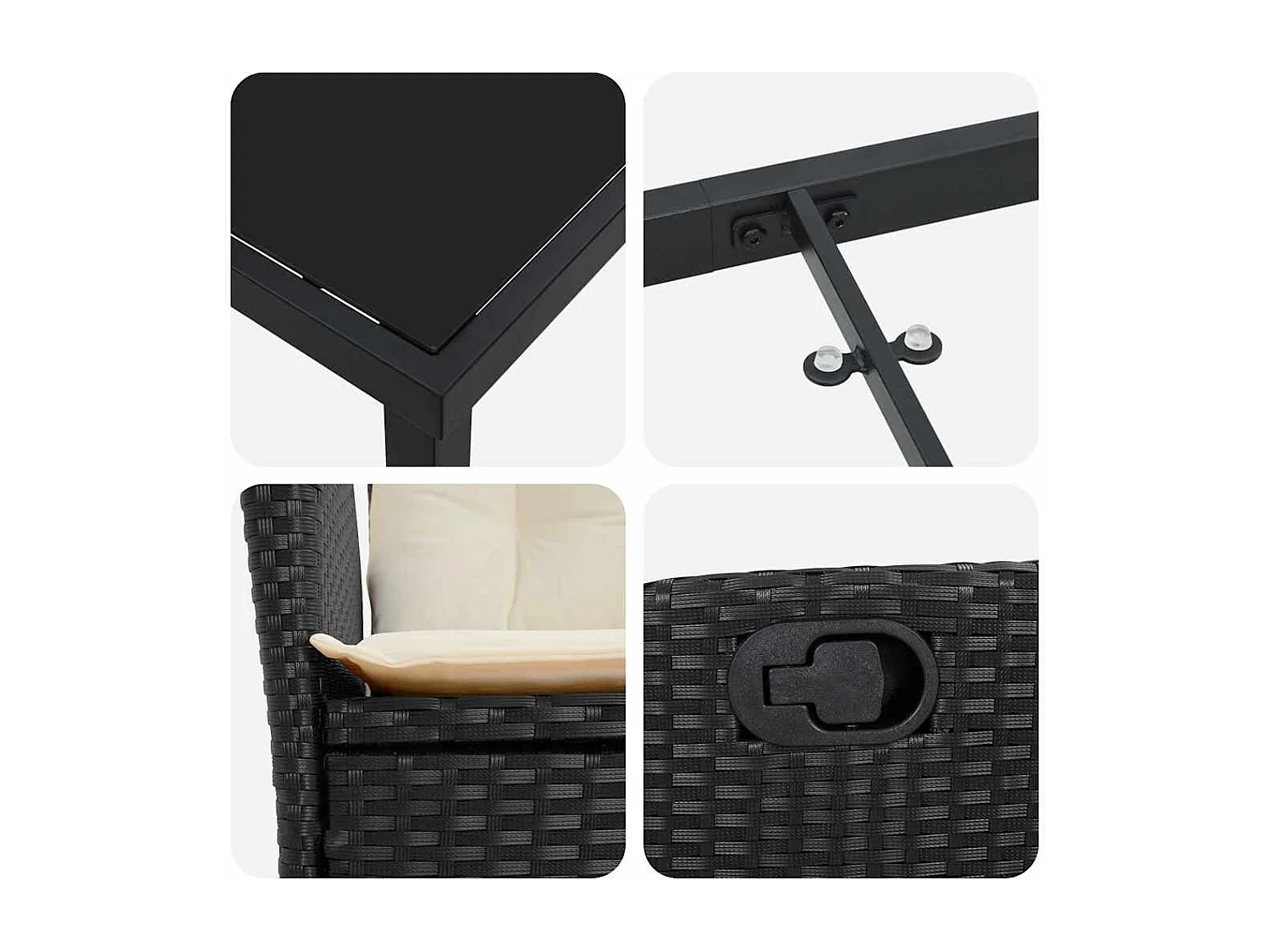 Set de jardin 7 pièces avec coussins Noir Poly Rattan