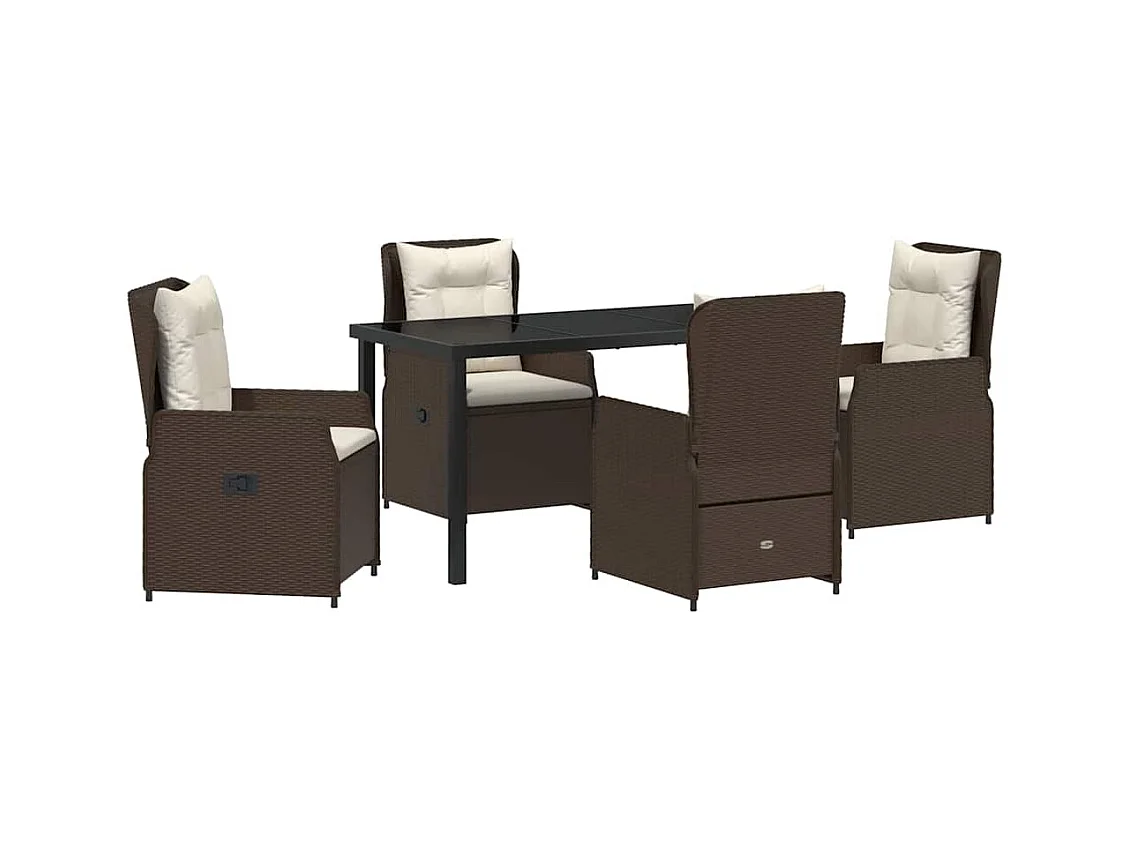 Ensemble de Salle à Manger de Jardin 5 Pièces en Poly Rattan Marron