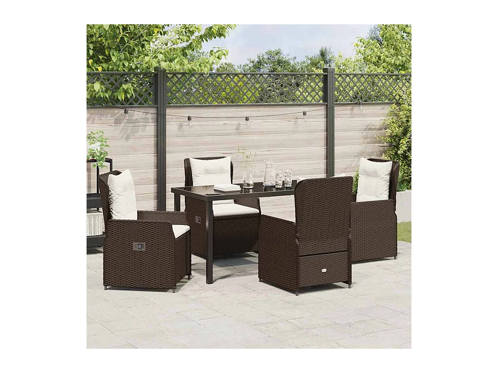 Ensemble de Salle à Manger de Jardin 5 Pièces en Poly Rattan Marron