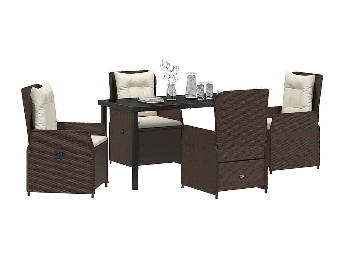 5-delige poly rattan tuinset bruin