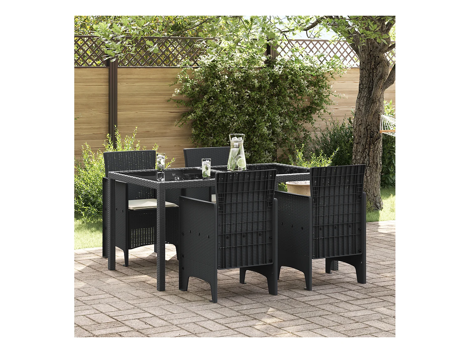 Chaises de jardin 4 pcs Anthracite avec coussins en poly rotin