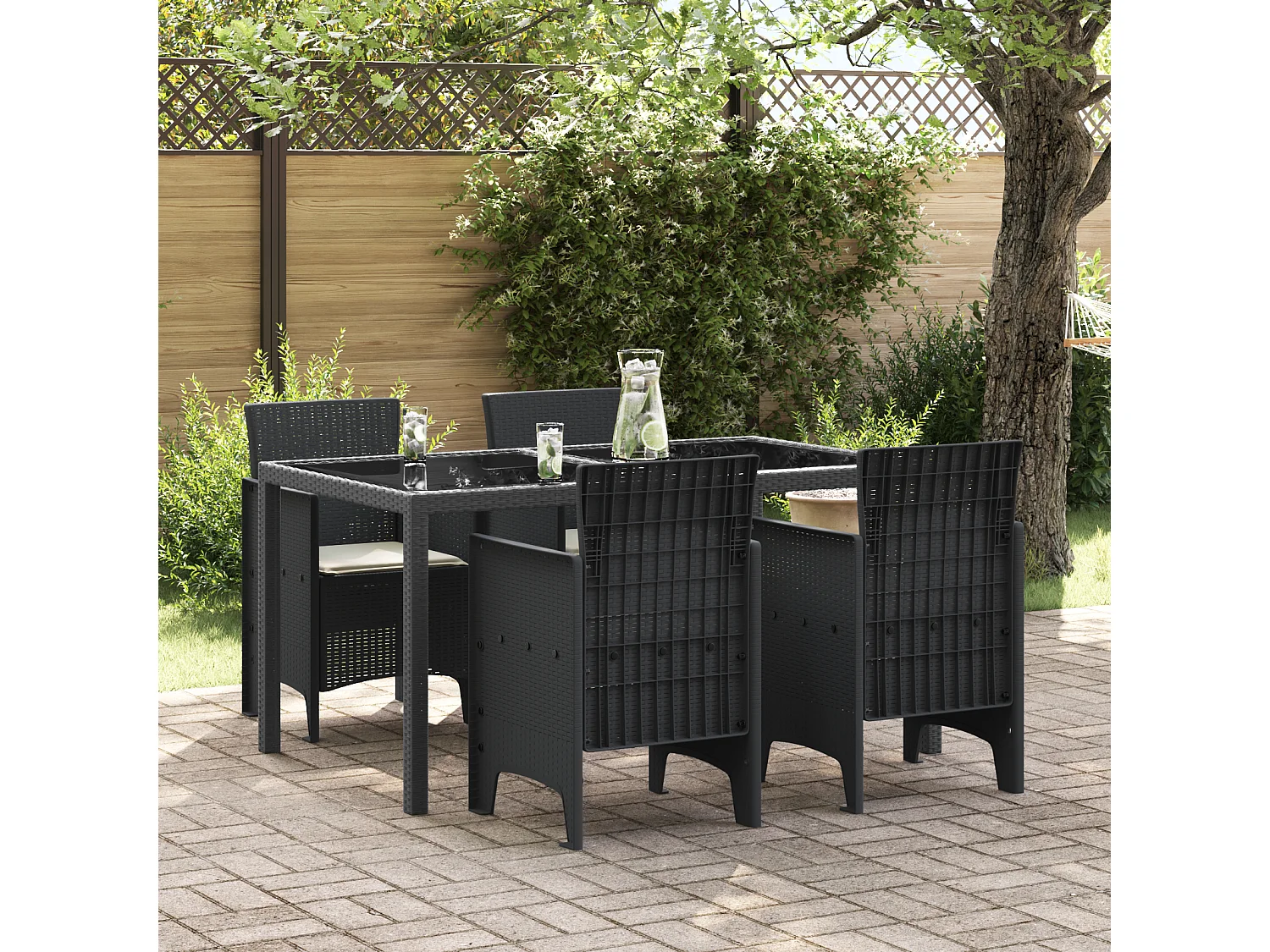 Chaises de jardin 4 pcs Anthracite avec coussins en poly rotin