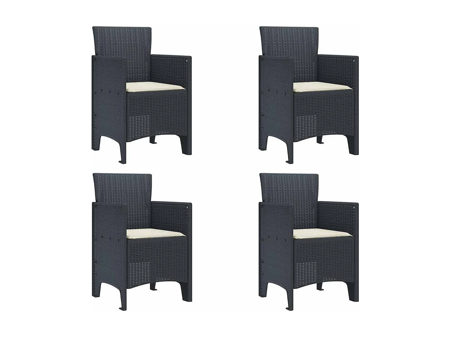 Chaises de jardin 4 pcs Anthracite avec coussins en poly rotin
