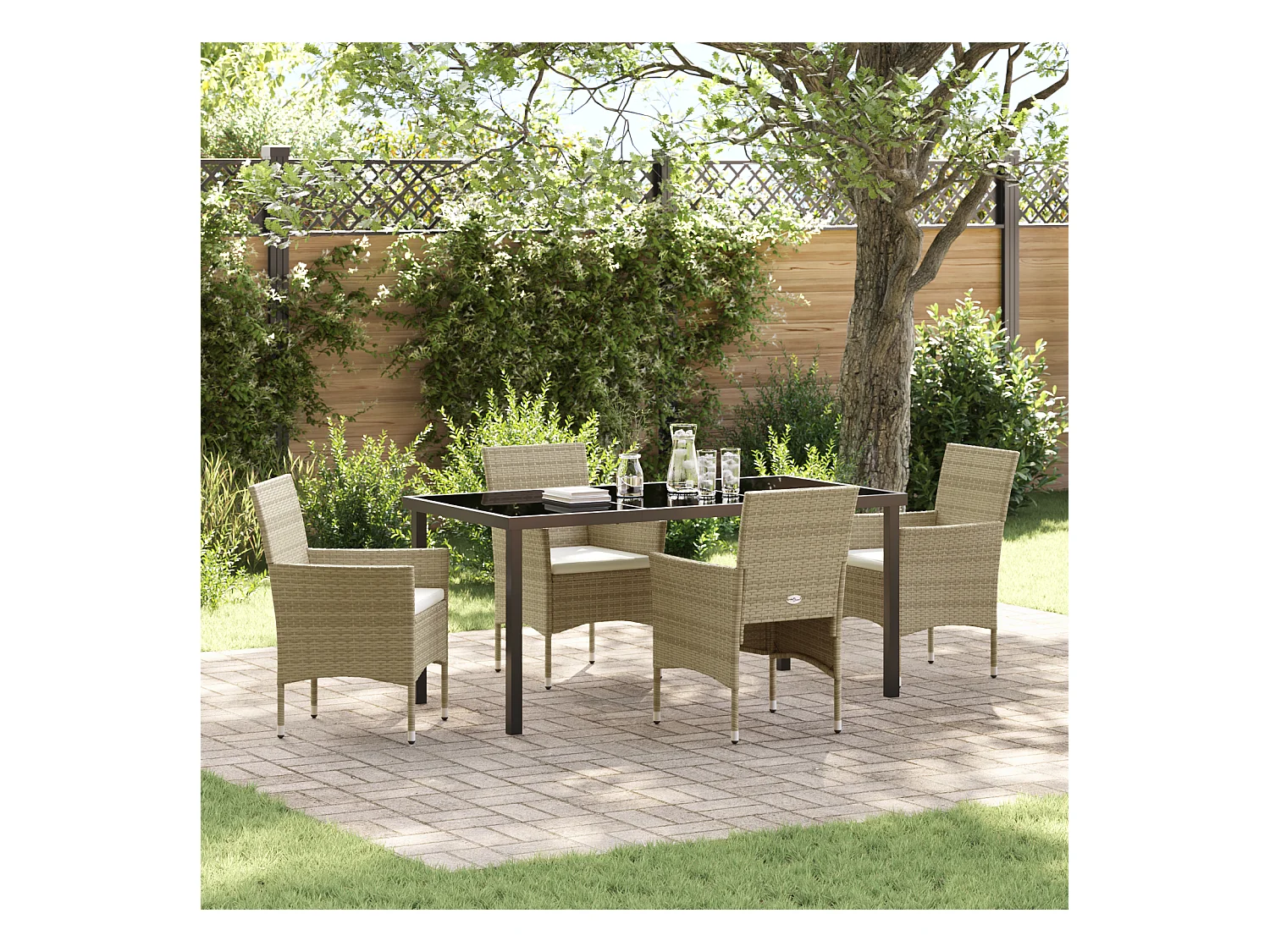 Ensemble de Jardin 5 Pièces Beige en Rattan PE