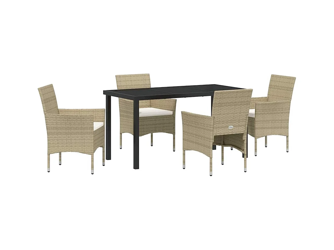 Ensemble de Jardin 5 Pièces Beige en Rattan PE