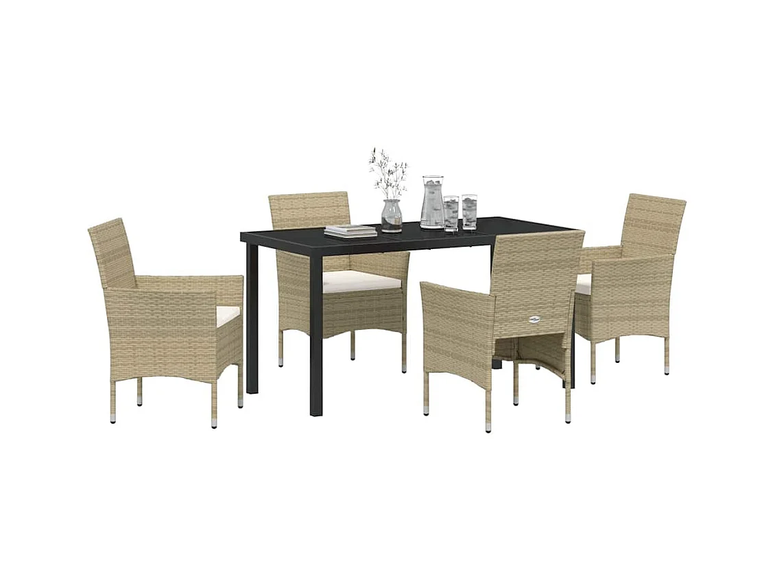 Ensemble de Jardin 5 Pièces Beige en Rattan PE