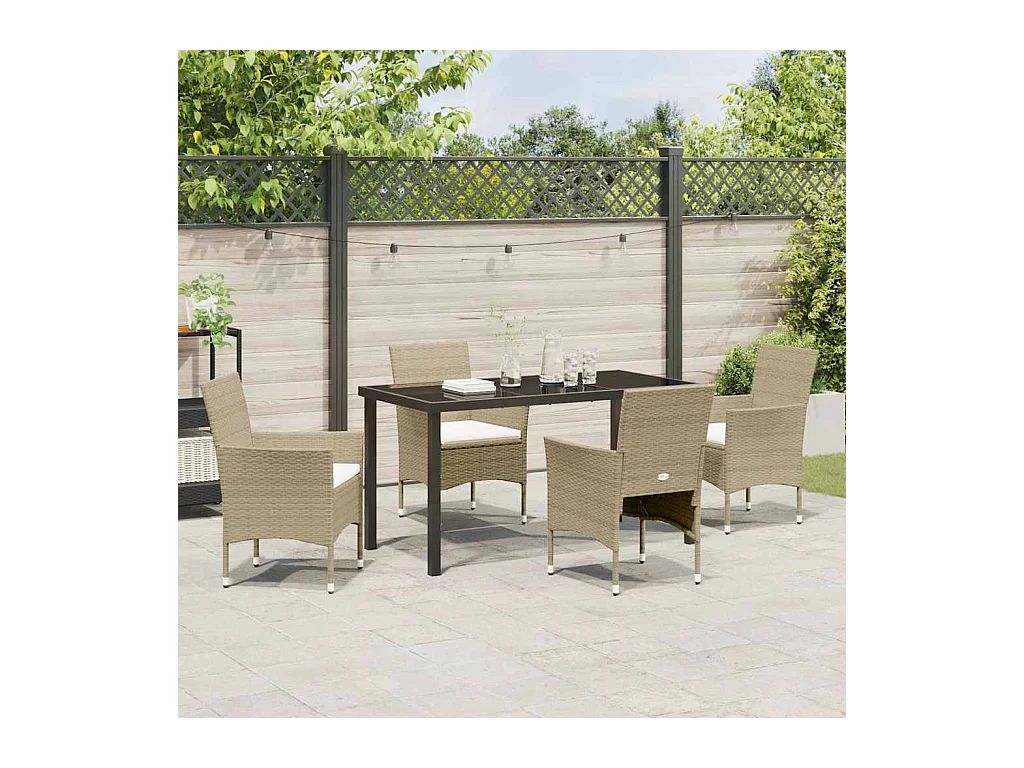 Ensemble de Jardin 5 Pièces Beige en Rattan PE
