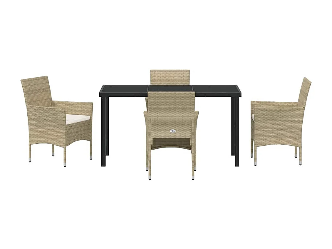 Ensemble de Jardin 5 Pièces Beige en Rattan PE