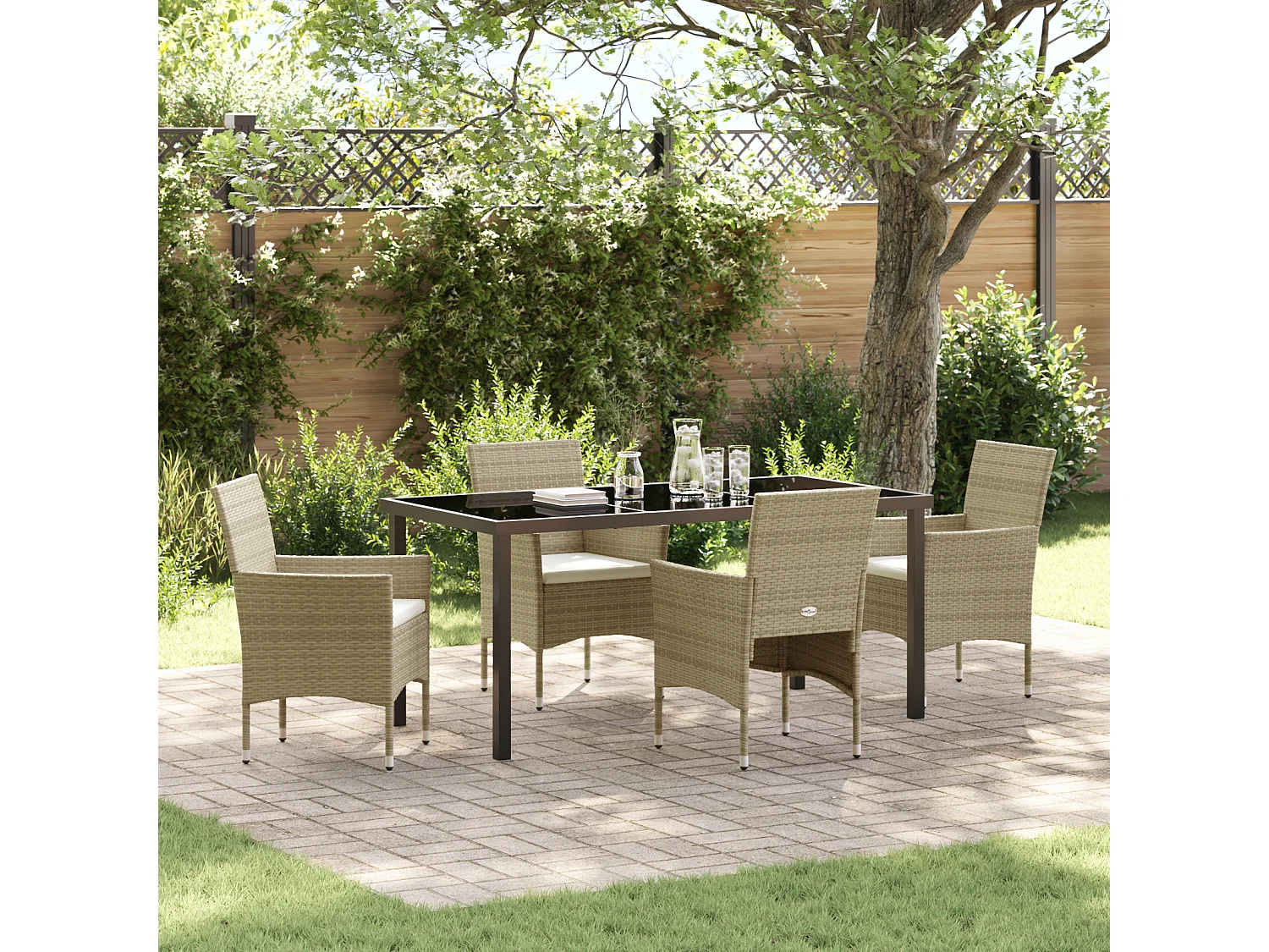 Ensemble de Jardin 5 Pièces Beige en Rattan PE