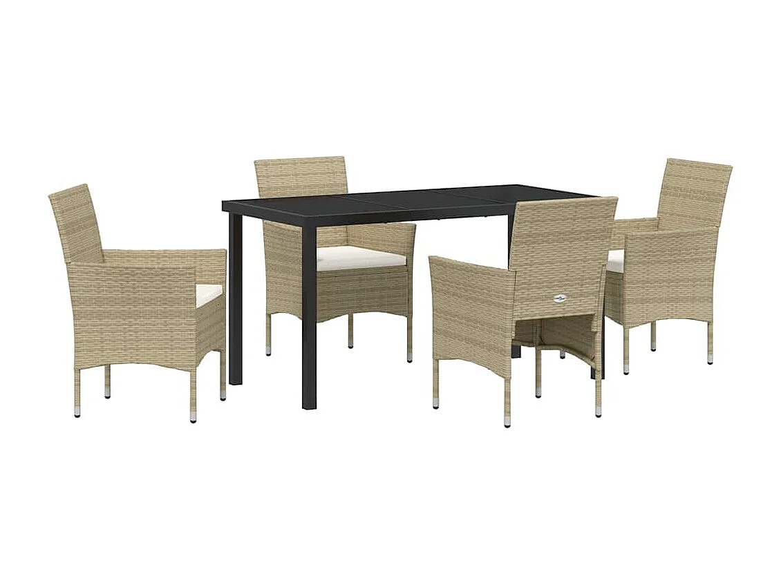 Ensemble de Jardin 5 Pièces Beige en Rattan PE