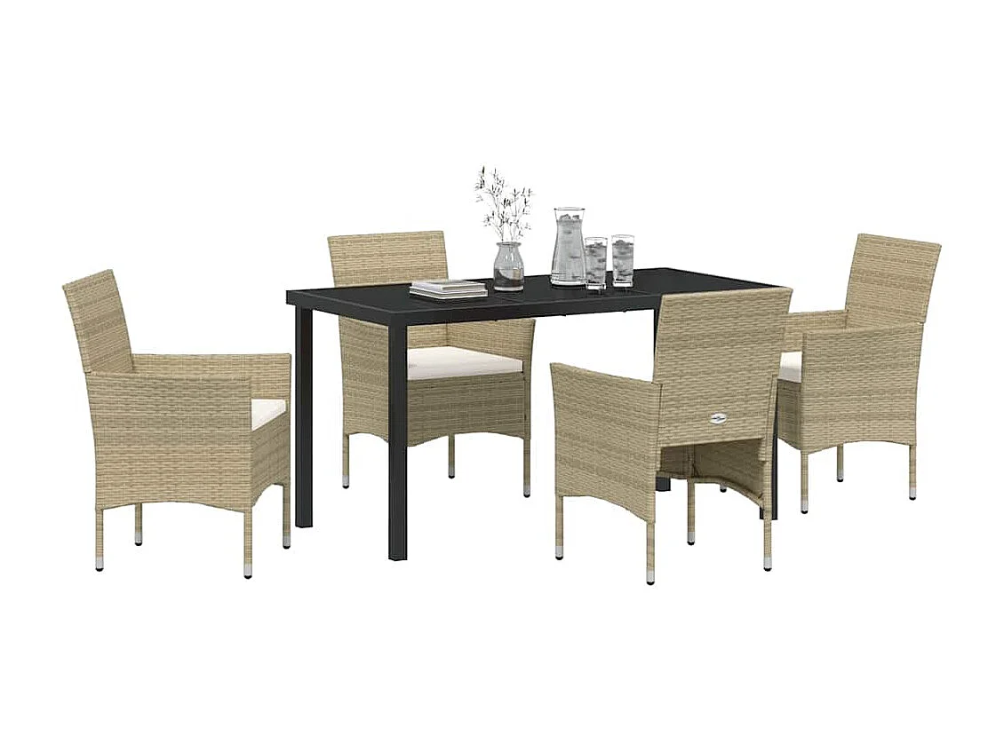 Ensemble de Jardin 5 Pièces Beige en Rattan PE