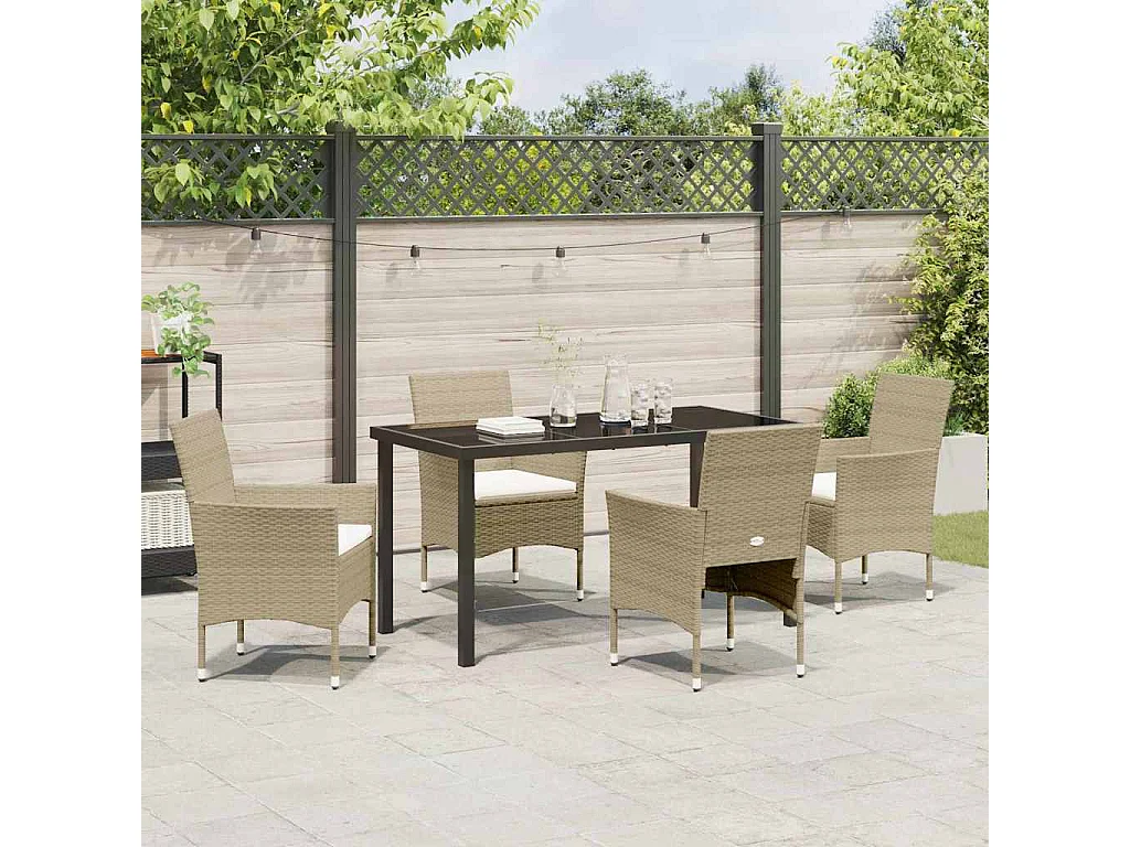Ensemble de Jardin 5 Pièces Beige en Rattan PE