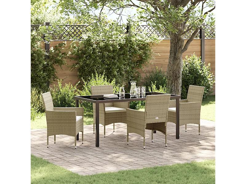 Ensemble de Jardin 5 Pièces Beige en Rattan PE