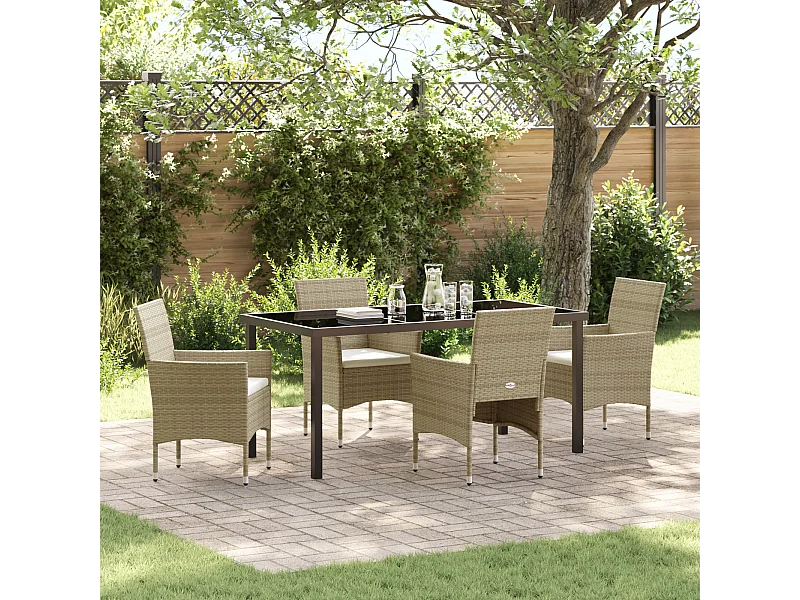 Ensemble de Jardin 5 Pièces Beige en Rattan PE