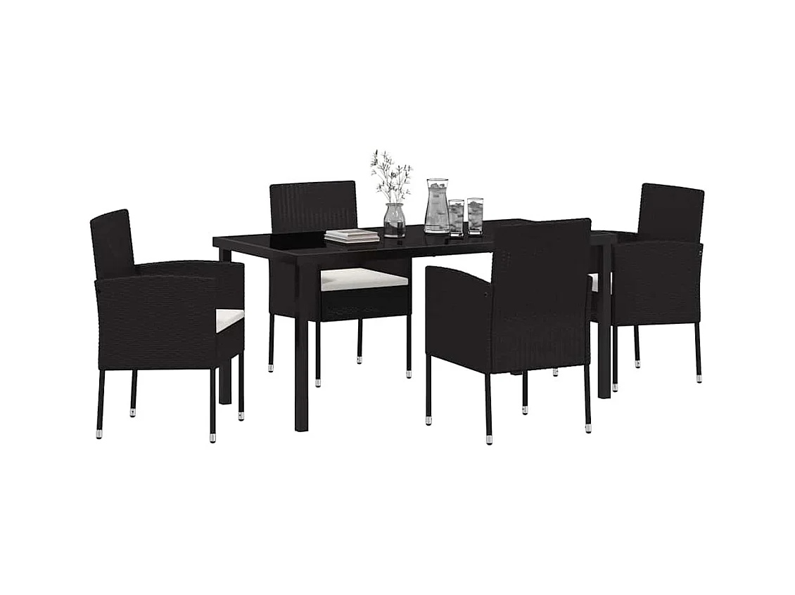 Set de repas de jardin 5 pièces avec coussins en rattan polyester noir