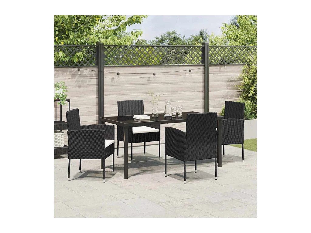 Set de repas de jardin 5 pièces avec coussins en rattan polyester noir