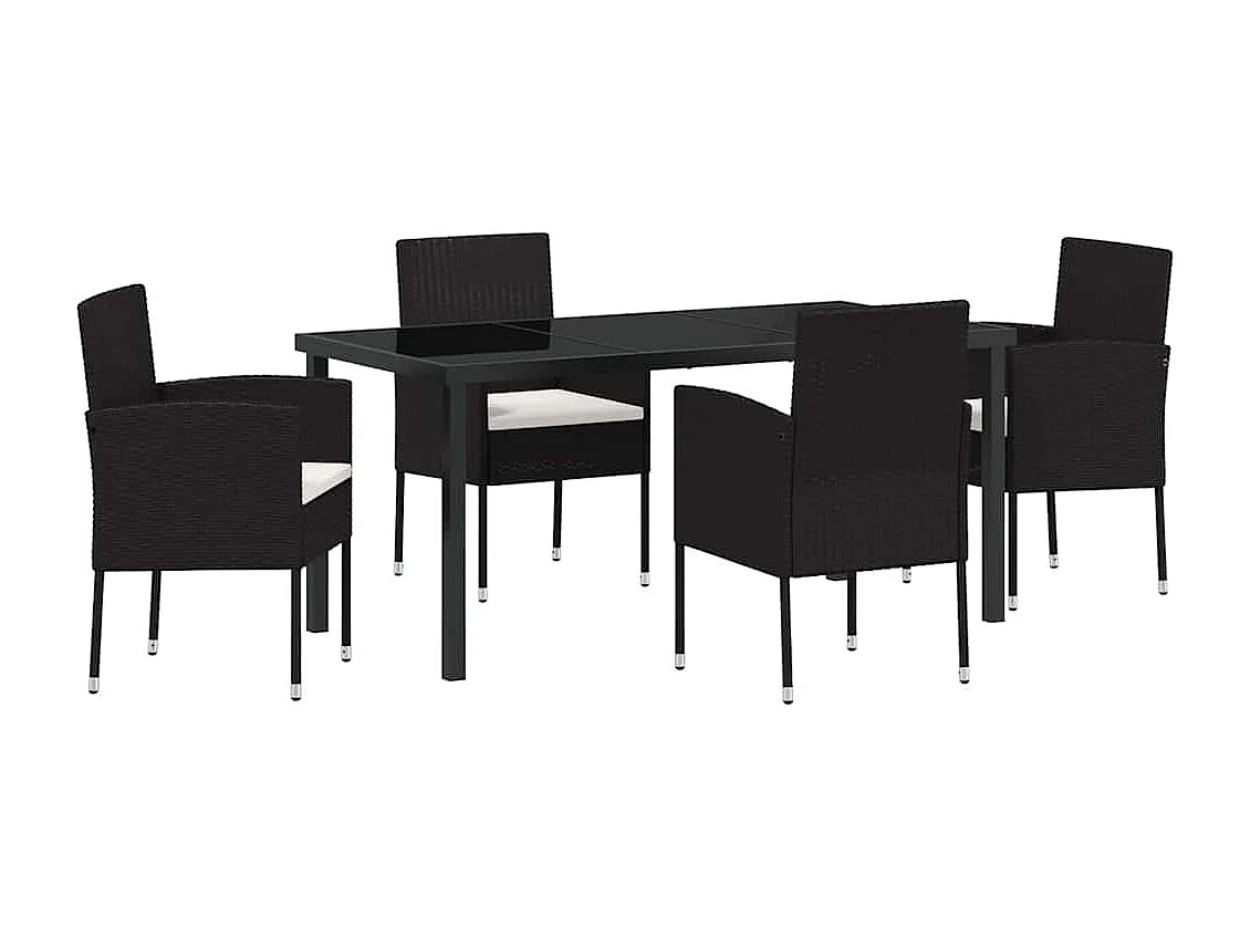 Set de repas de jardin 5 pièces avec coussins en rattan polyester noir