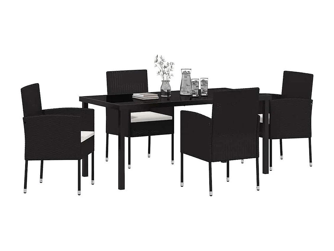 Set de repas de jardin 5 pièces avec coussins en rattan polyester noir