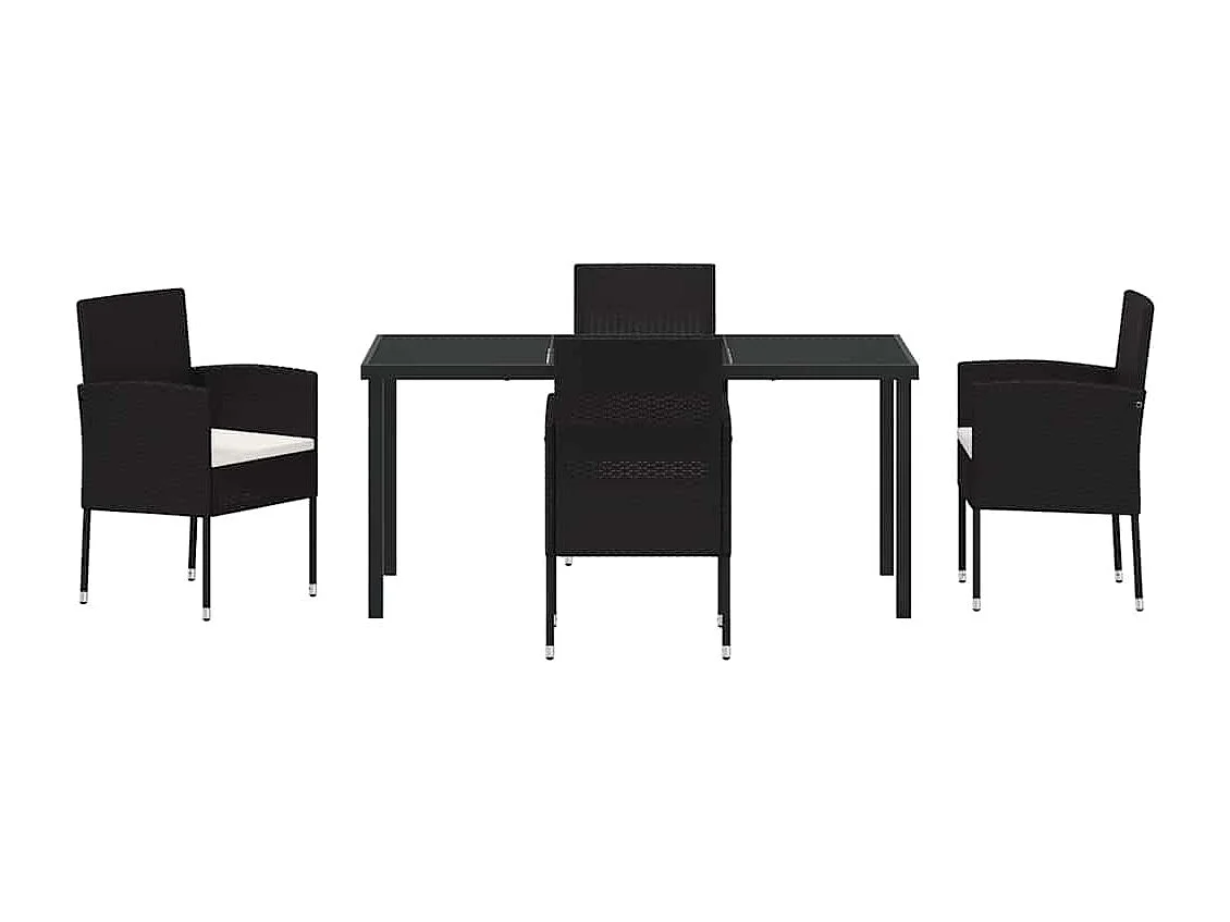 Set de repas de jardin 5 pièces avec coussins en rattan polyester noir
