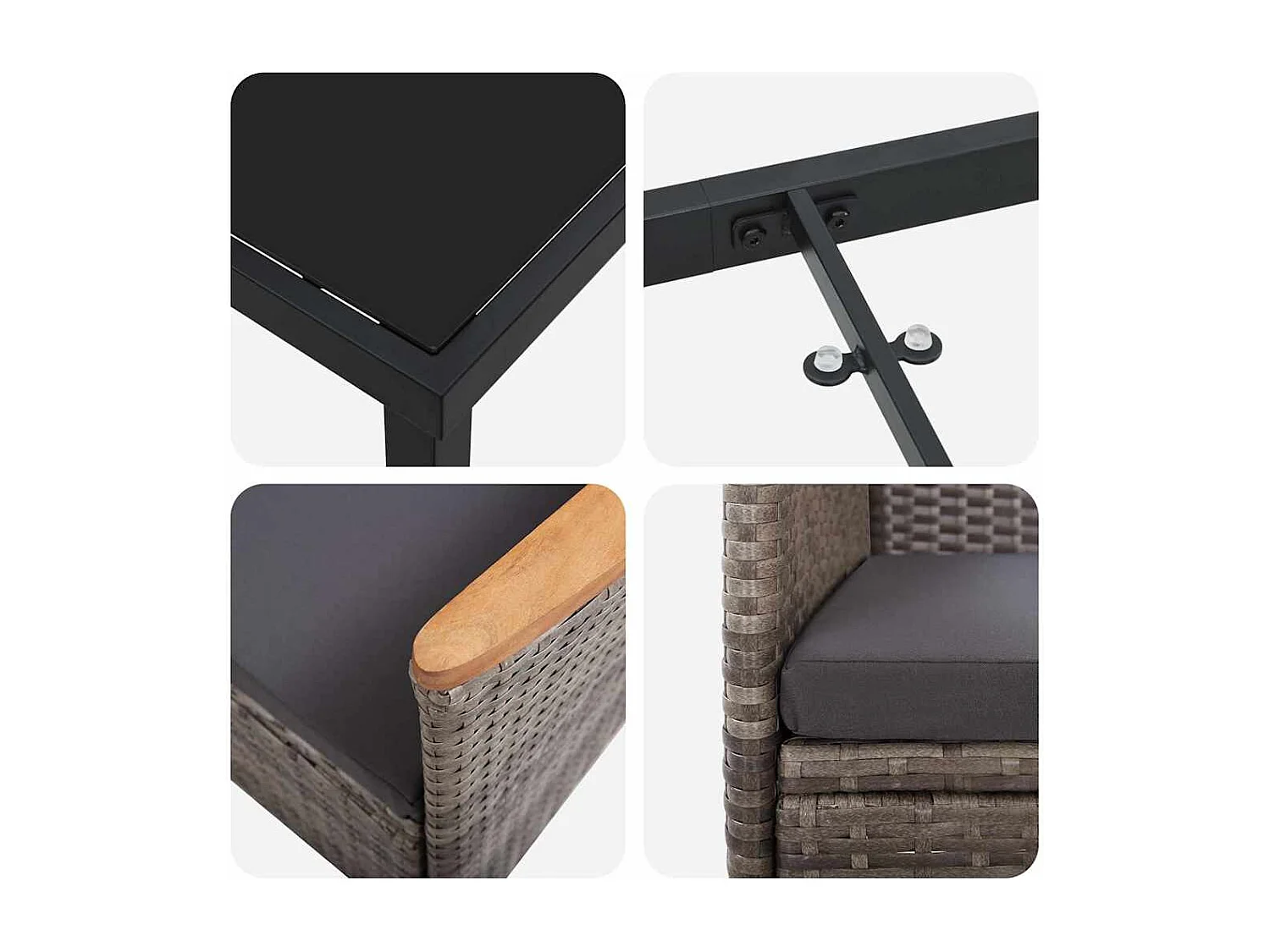 Set da pranzo da giardino da 5 pezzi con cuscini in polyrattan grigio