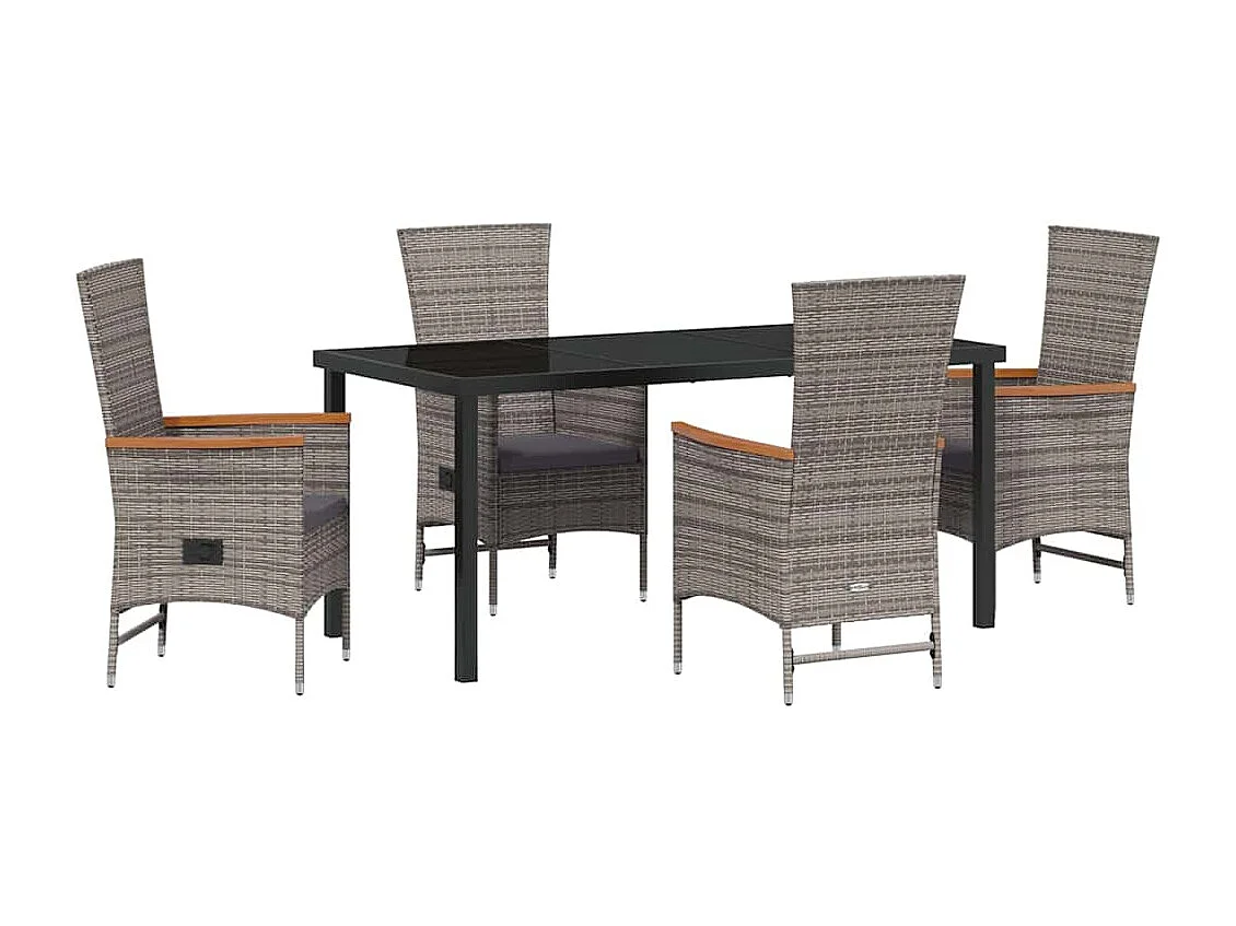 Juego de comedor de jardín de 5 piezas con cojines de ratán sintético gris