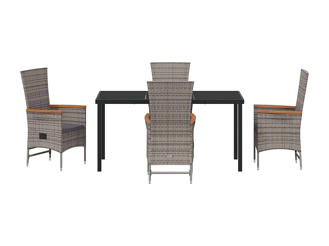 Juego de comedor de jardín de 5 piezas con cojines de ratán sintético gris