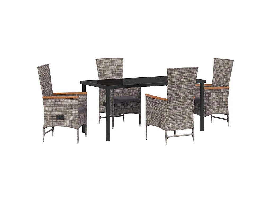 Set de salle à manger de jardin 5 pièces avec coussins en rattan poly gris