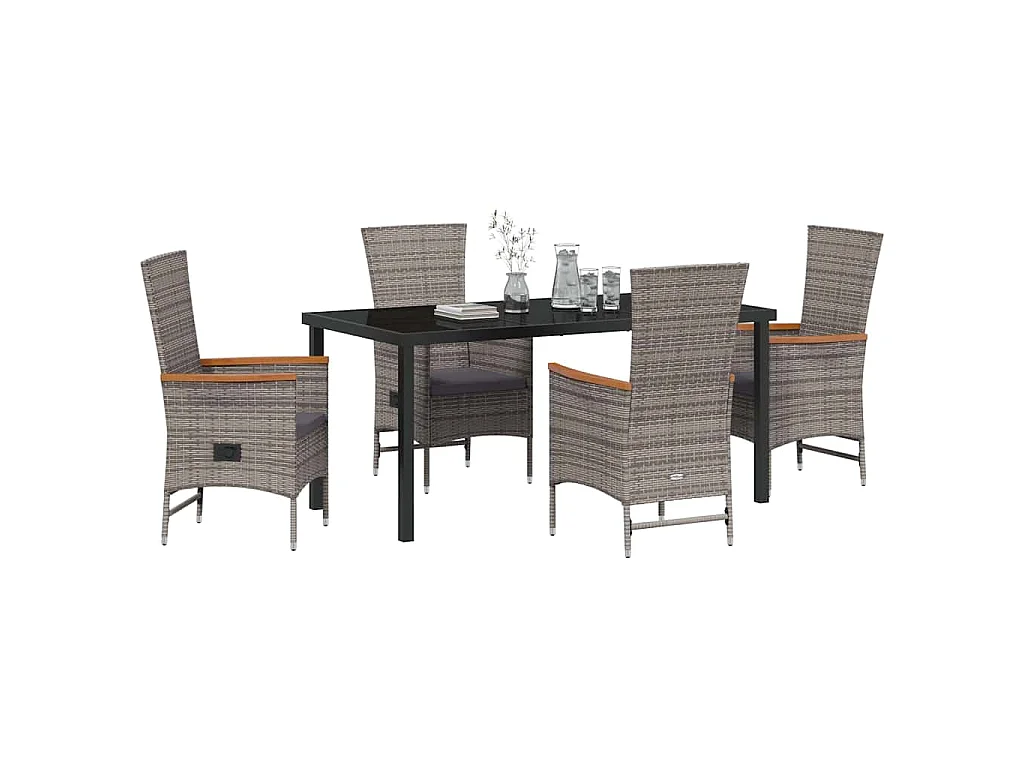 Set de salle à manger de jardin 5 pièces avec coussins en rattan poly gris