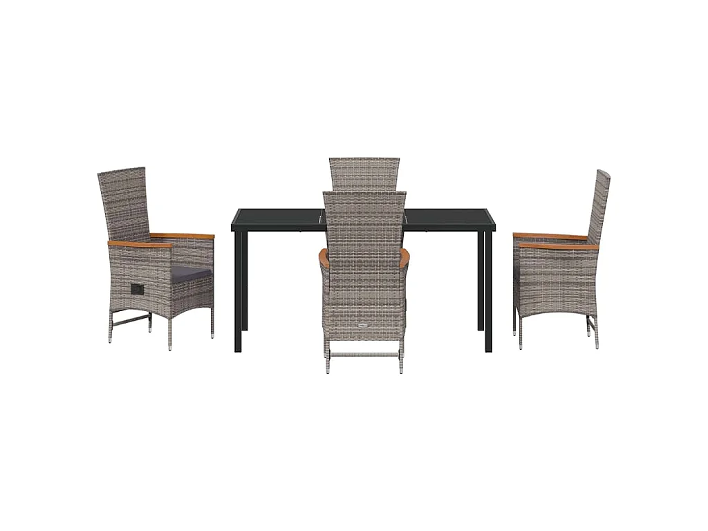 Set de salle à manger de jardin 5 pièces avec coussins en rattan poly gris