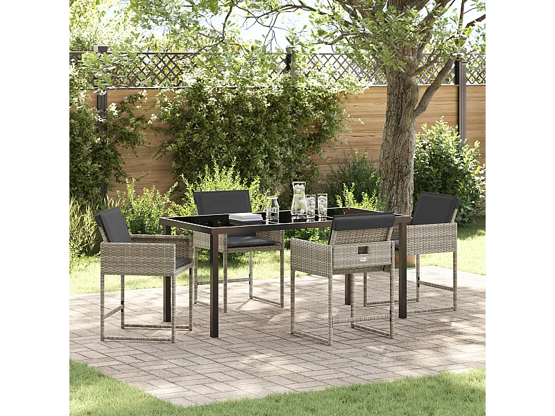 Set da pranzo da giardino 5 pezzi con cuscini grigio chiaro in rattan sintetico