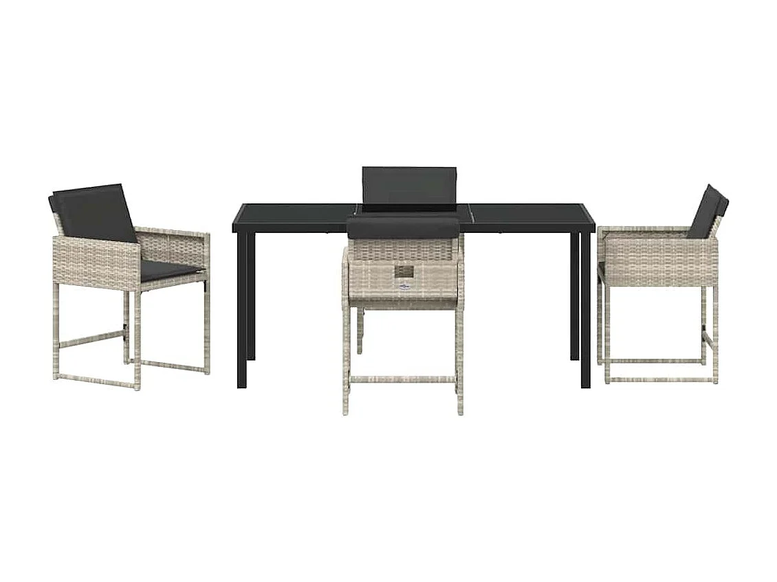 Set da pranzo da giardino 5 pezzi con cuscini grigio chiaro in rattan sintetico